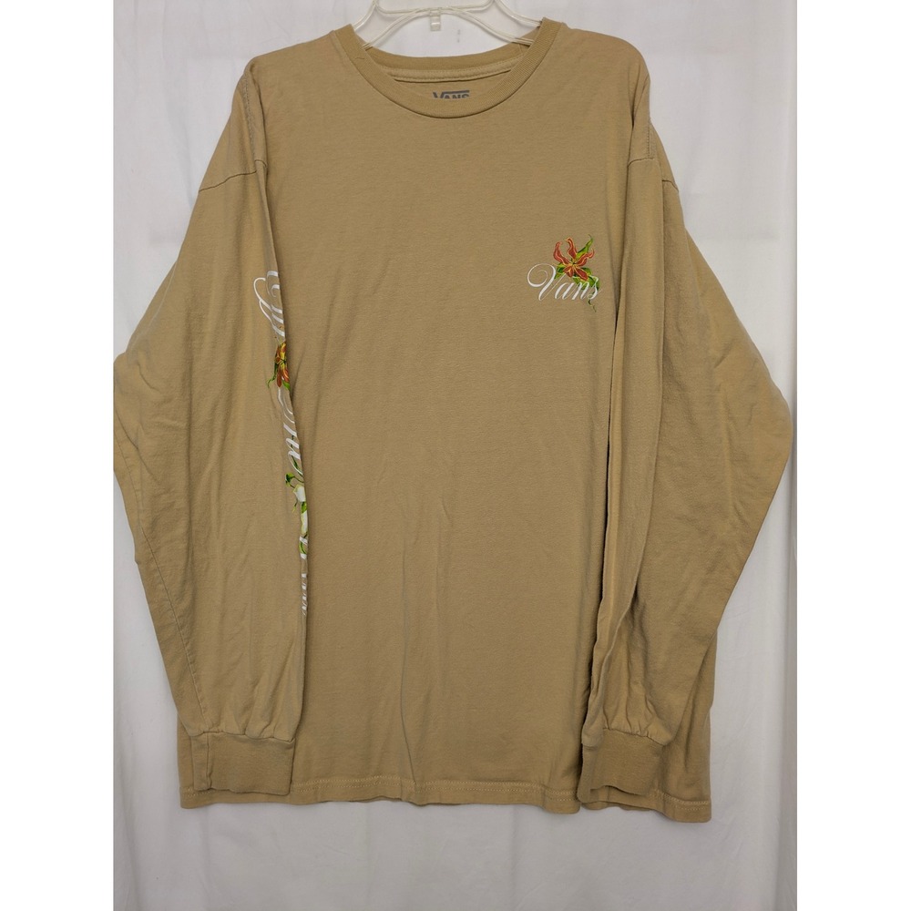 Vans Off The Wall Floral Graphic Long Sleeve T-Shirt Tan Khaki Large
